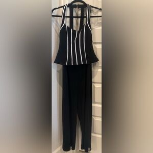 Elegant Black and White Striped High Low Dress